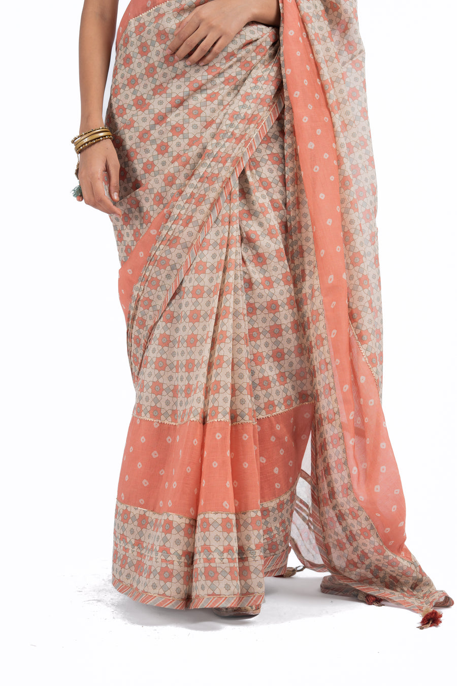 MULTICOLOR CHANDERI JAL JHAROKHA SAREE SET