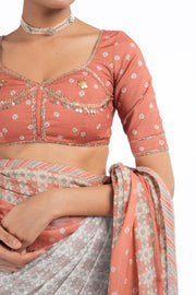 MULTICOLOR CHANDERI JAL JHAROKHA SAREE SET