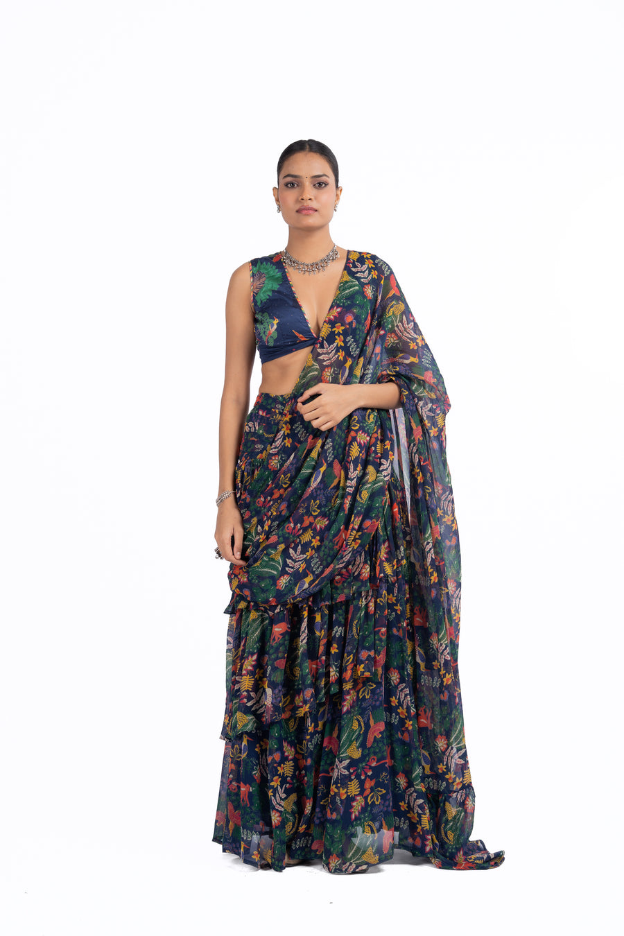 BLUE CHIFFON GOUHAR SAREE