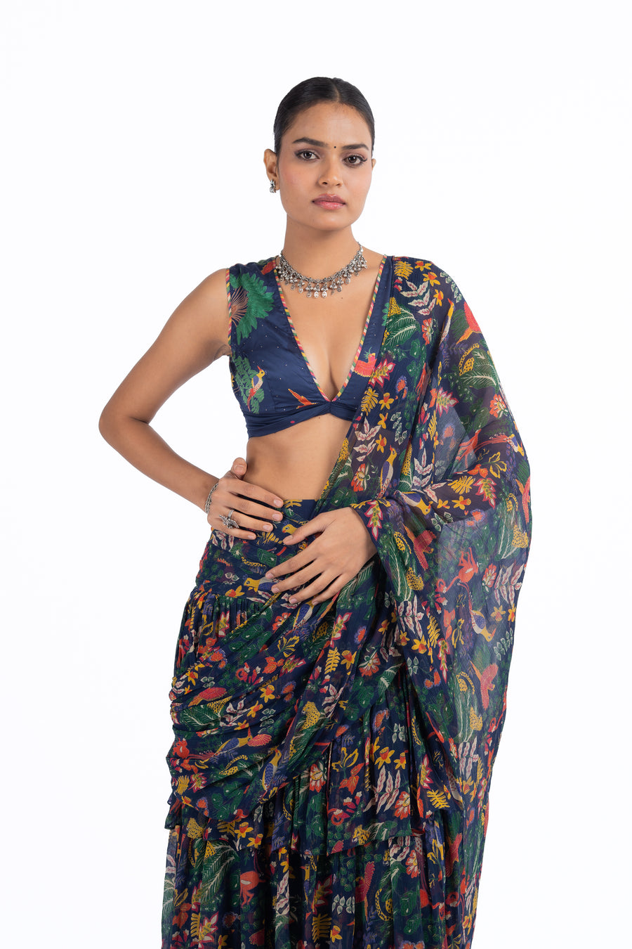 BLUE CHIFFON GOUHAR SAREE