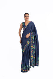 BLUE MODAL SATIN CHAMKI SAREE SET
