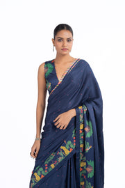 BLUE MODAL SATIN CHAMKI SAREE SET