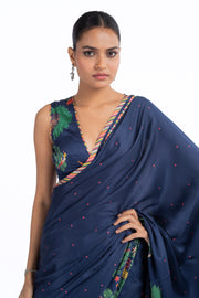 BLUE MODAL SATIN CHAMKI SAREE SET