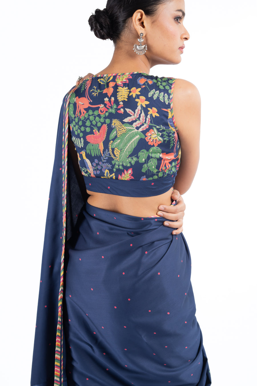 BLUE MODAL SATIN CHAMKI SAREE SET
