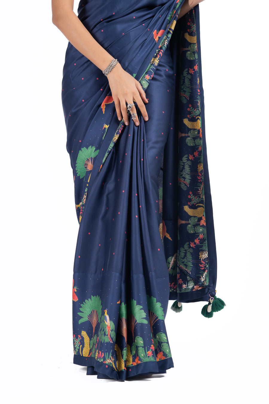 BLUE MODAL SATIN CHAMKI SAREE SET