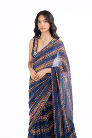 BLUE CHIFFON JHILMIL SAREE SET