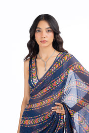 BLUE CHIFFON JHILMIL SAREE SET