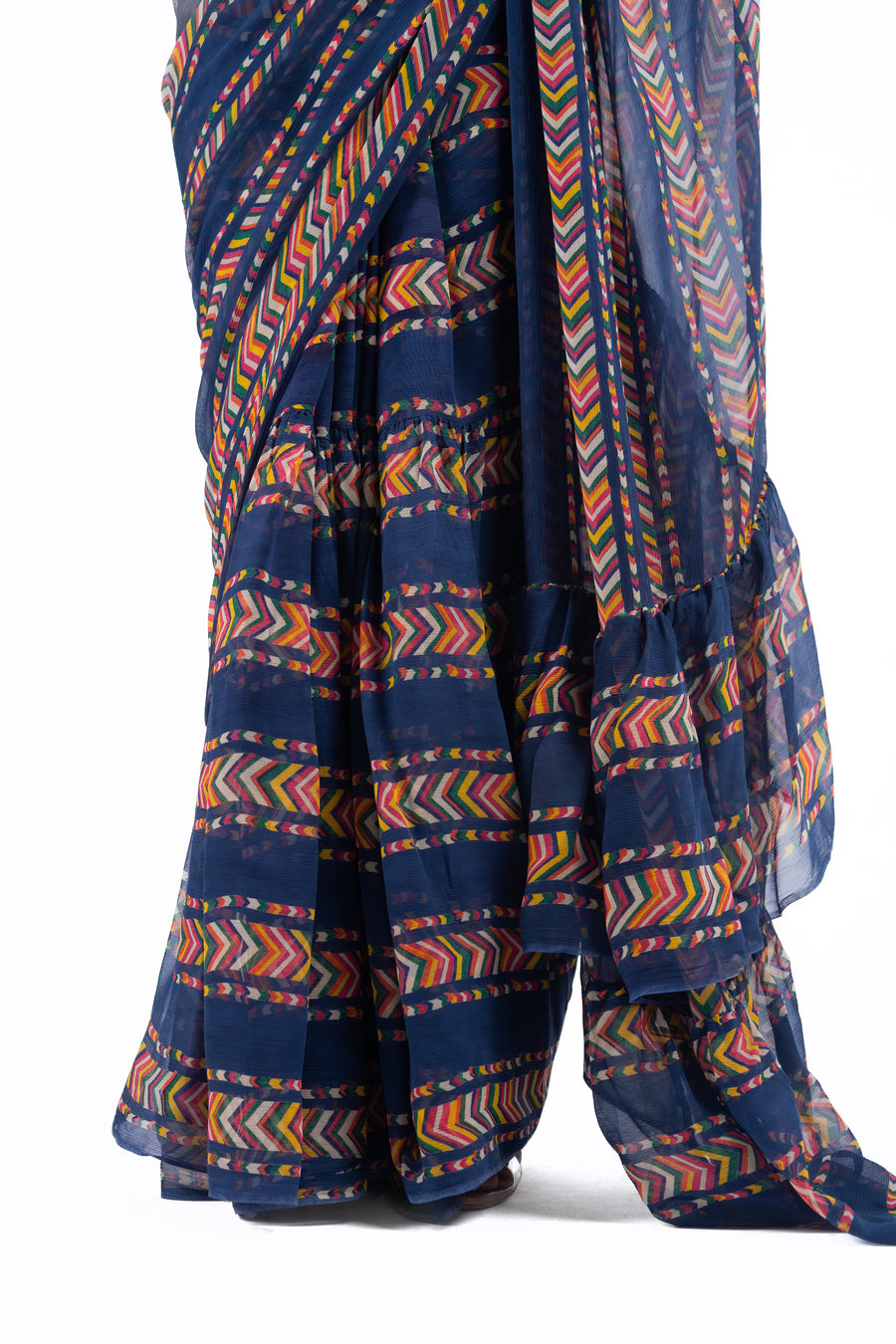 BLUE CHIFFON JHILMIL SAREE SET