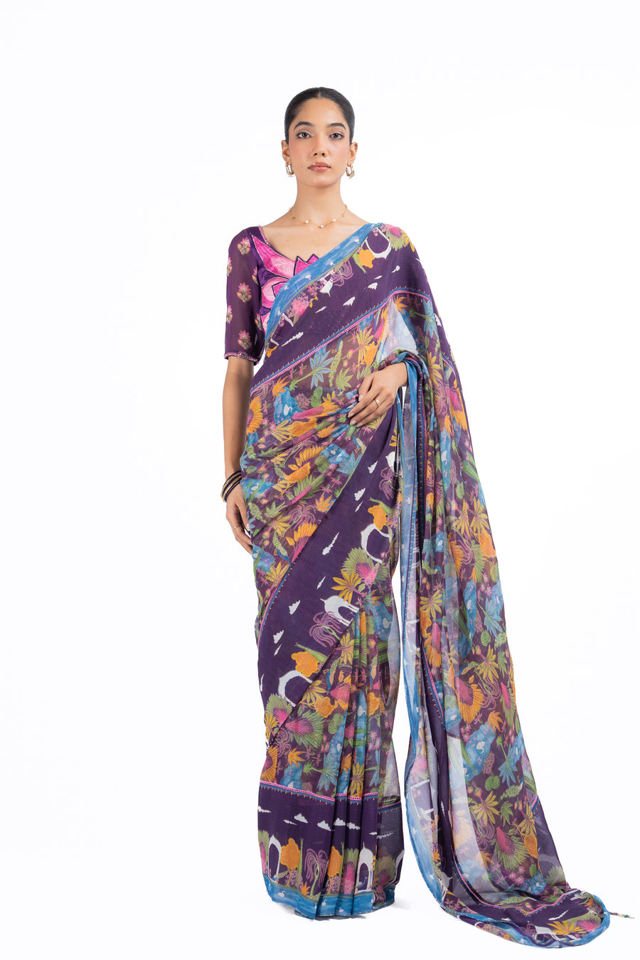 MULTICOLOR LUREX CHIFFON SAMANDAR SAREE