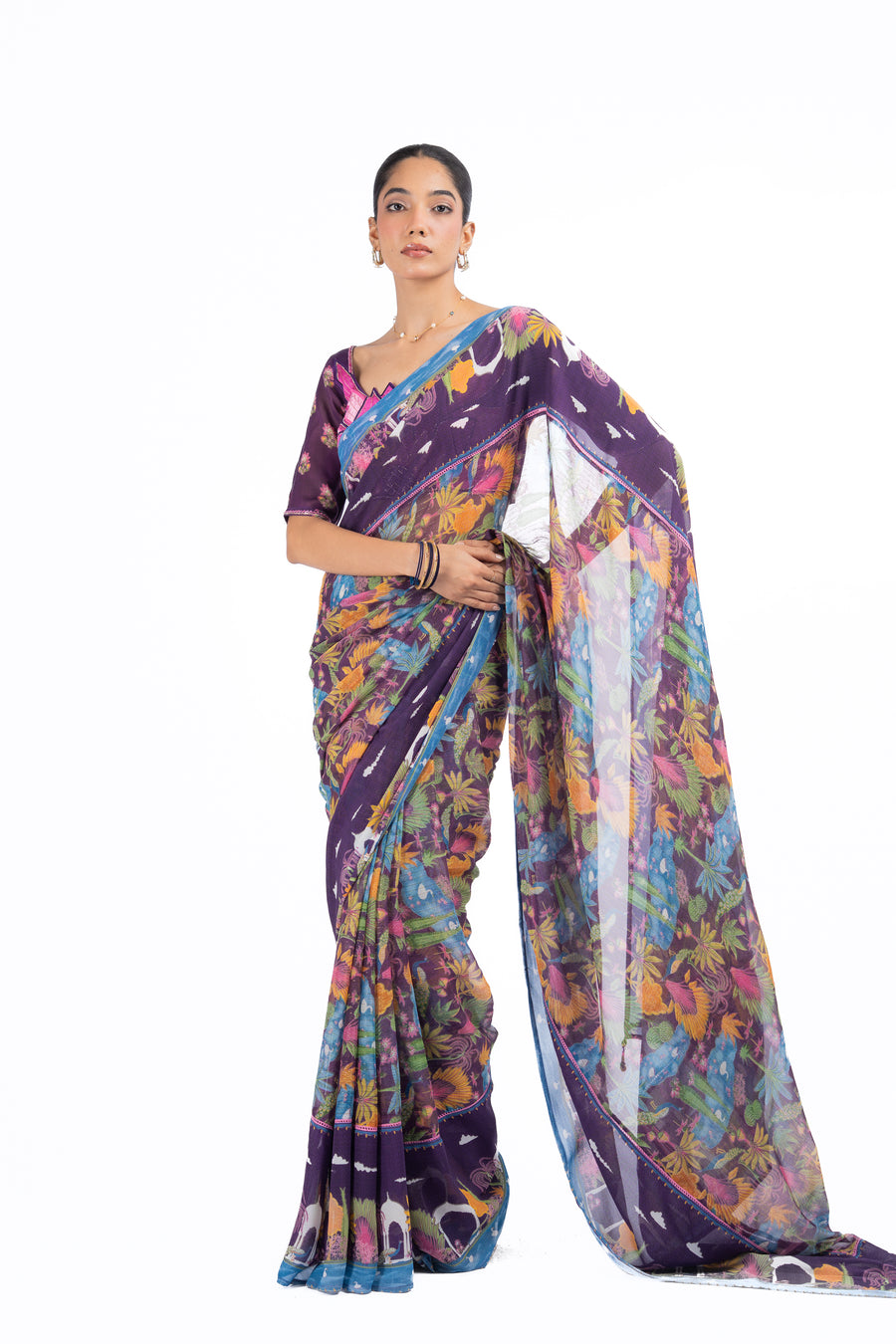 MULTICOLOR LUREX CHIFFON SAMANDAR SAREE