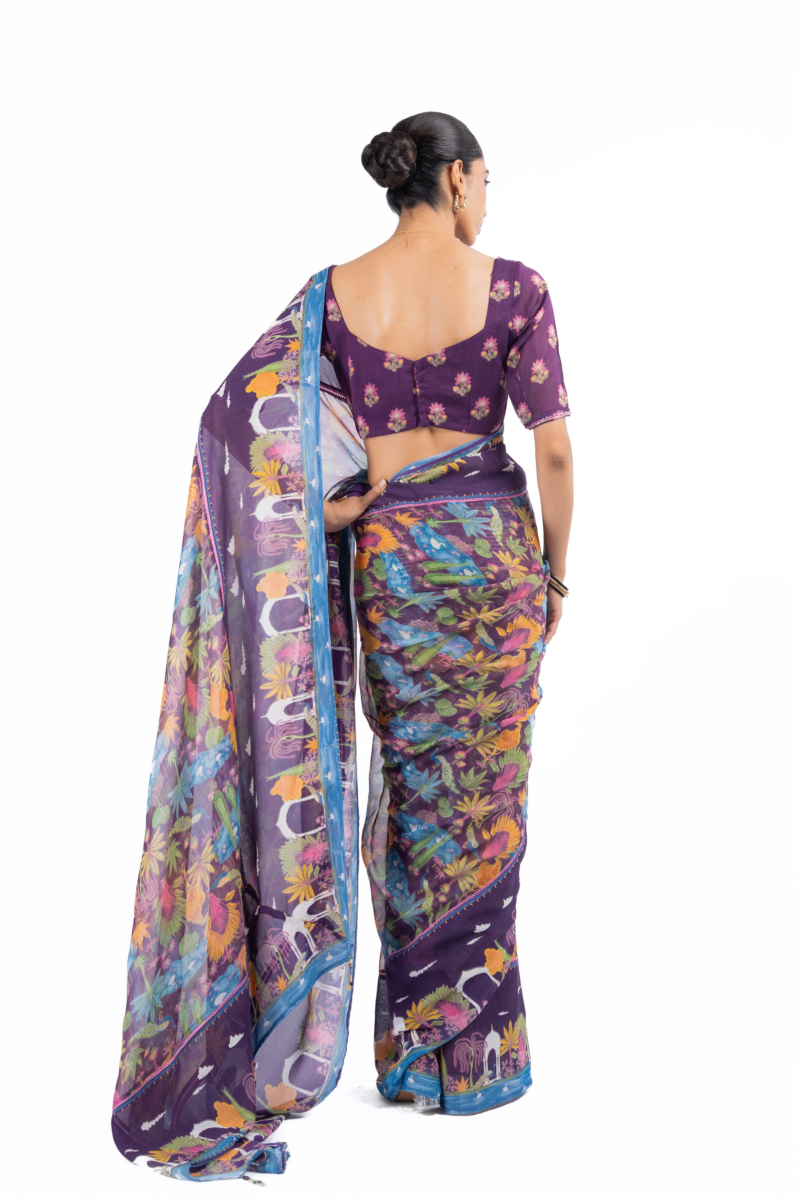 MULTICOLOR LUREX CHIFFON SAMANDAR SAREE SET