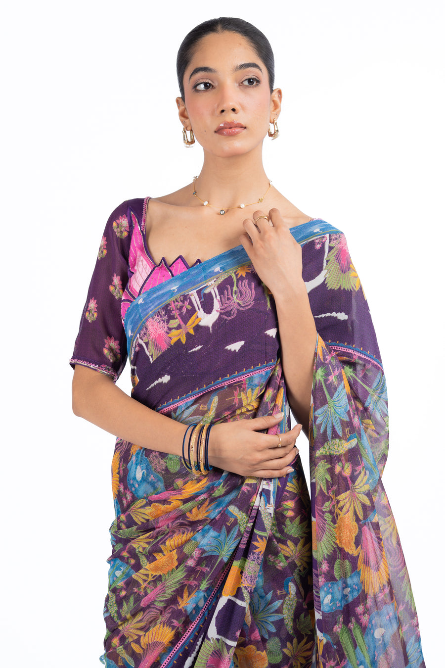 MULTICOLOR LUREX CHIFFON SAMANDAR SAREE SET