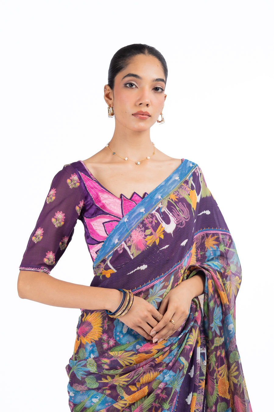 MULTICOLOR LUREX CHIFFON SAMANDAR SAREE