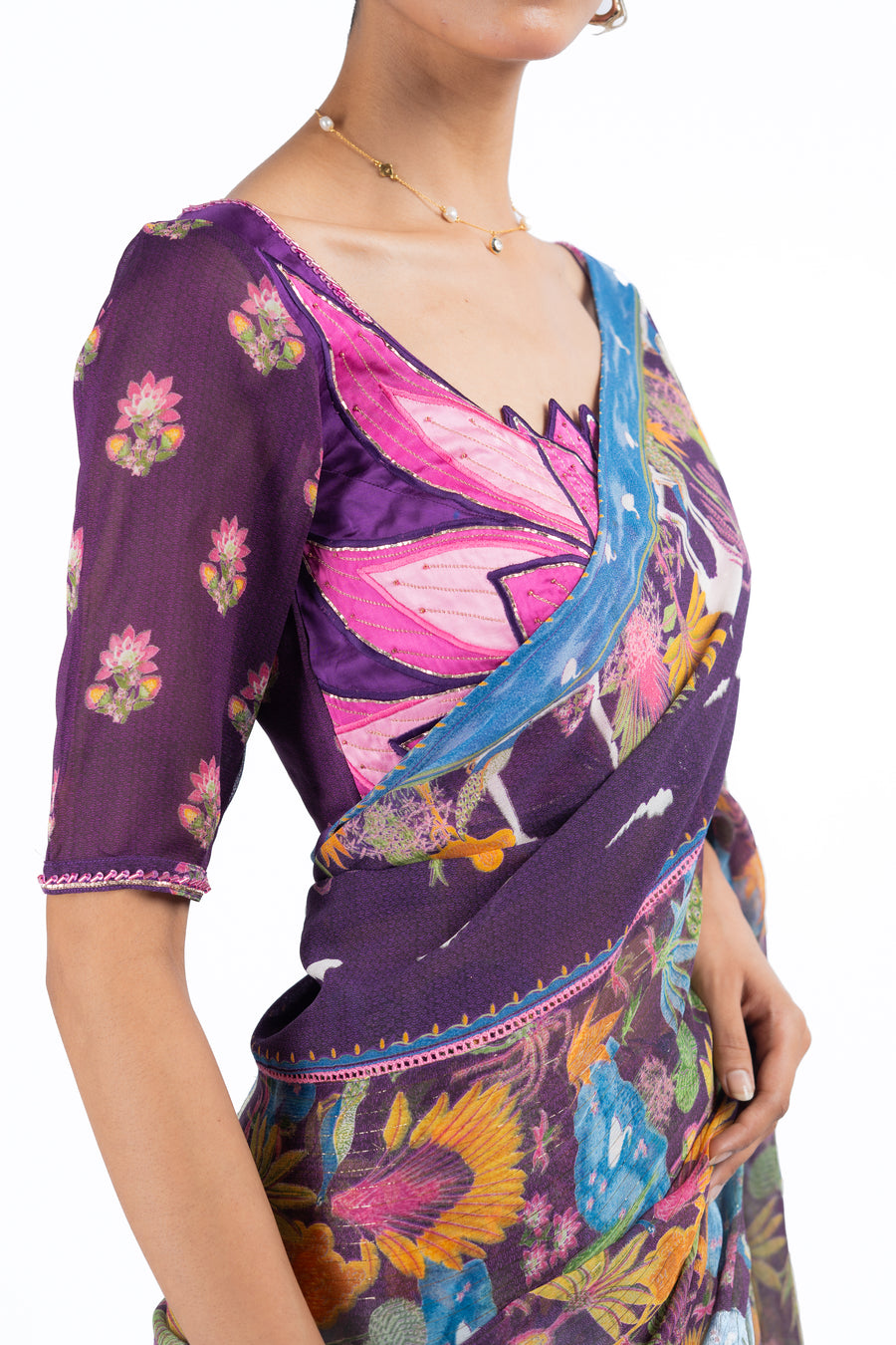 MULTICOLOR LUREX CHIFFON SAMANDAR SAREE SET