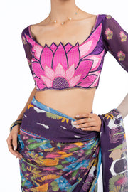 MULTICOLOR LUREX CHIFFON SAMANDAR SAREE SET