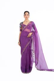 PURPLE ORGANZA GOPI SAREE SET