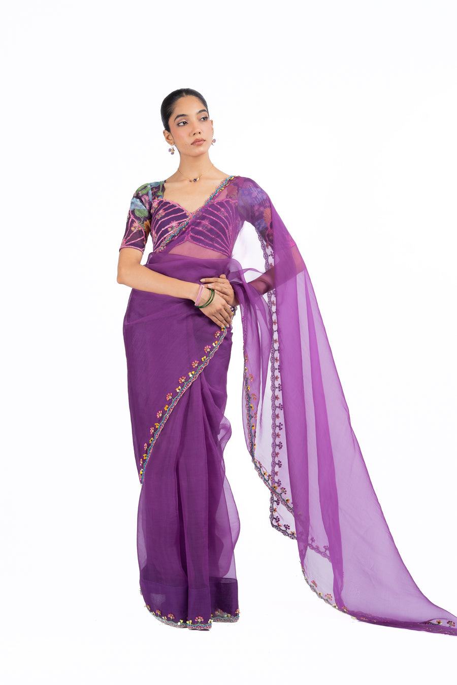 PURPLE ORGANZA GOPI SAREE