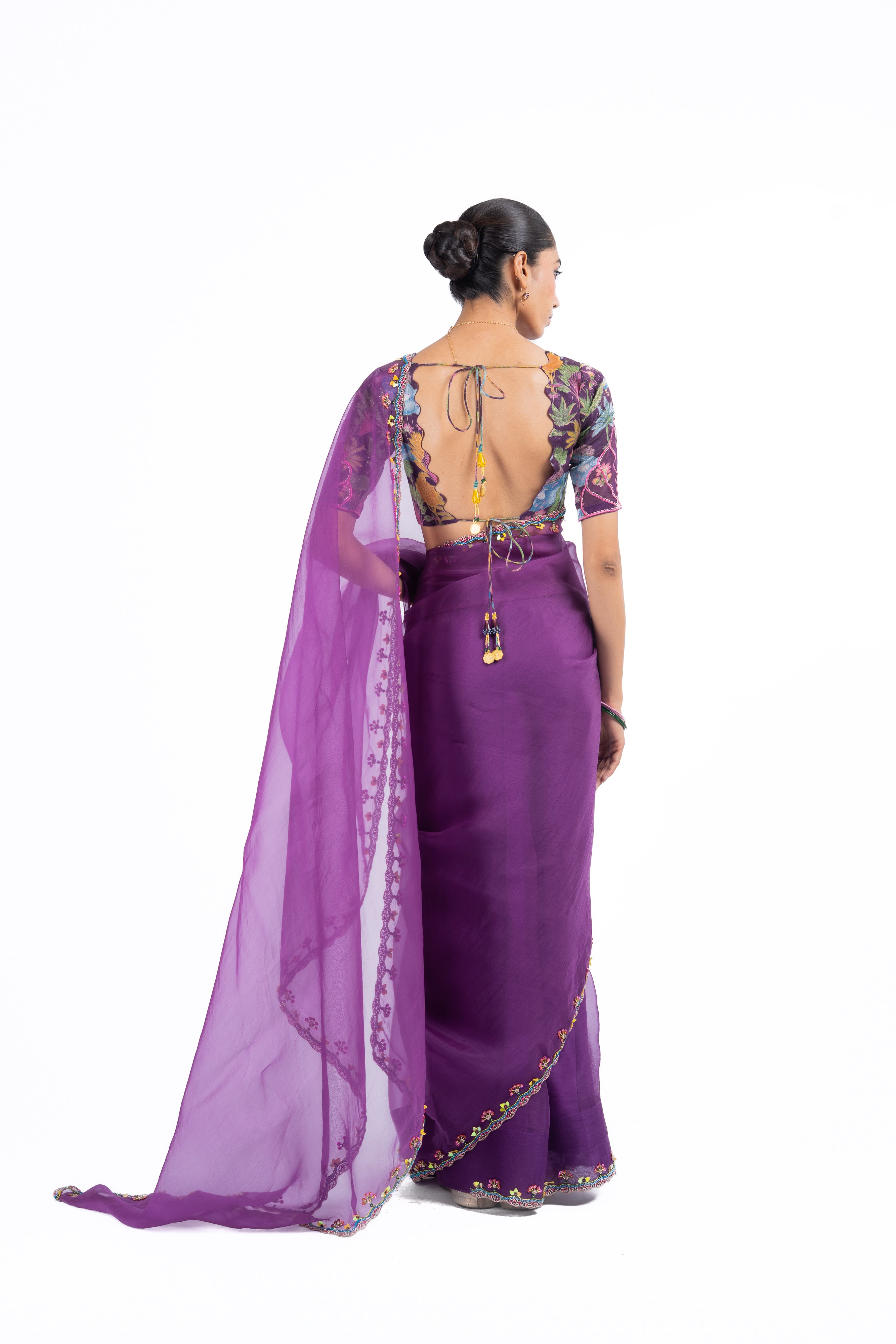 PURPLE ORGANZA GOPI SAREE SET