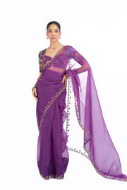 PURPLE ORGANZA GOPI SAREE SET