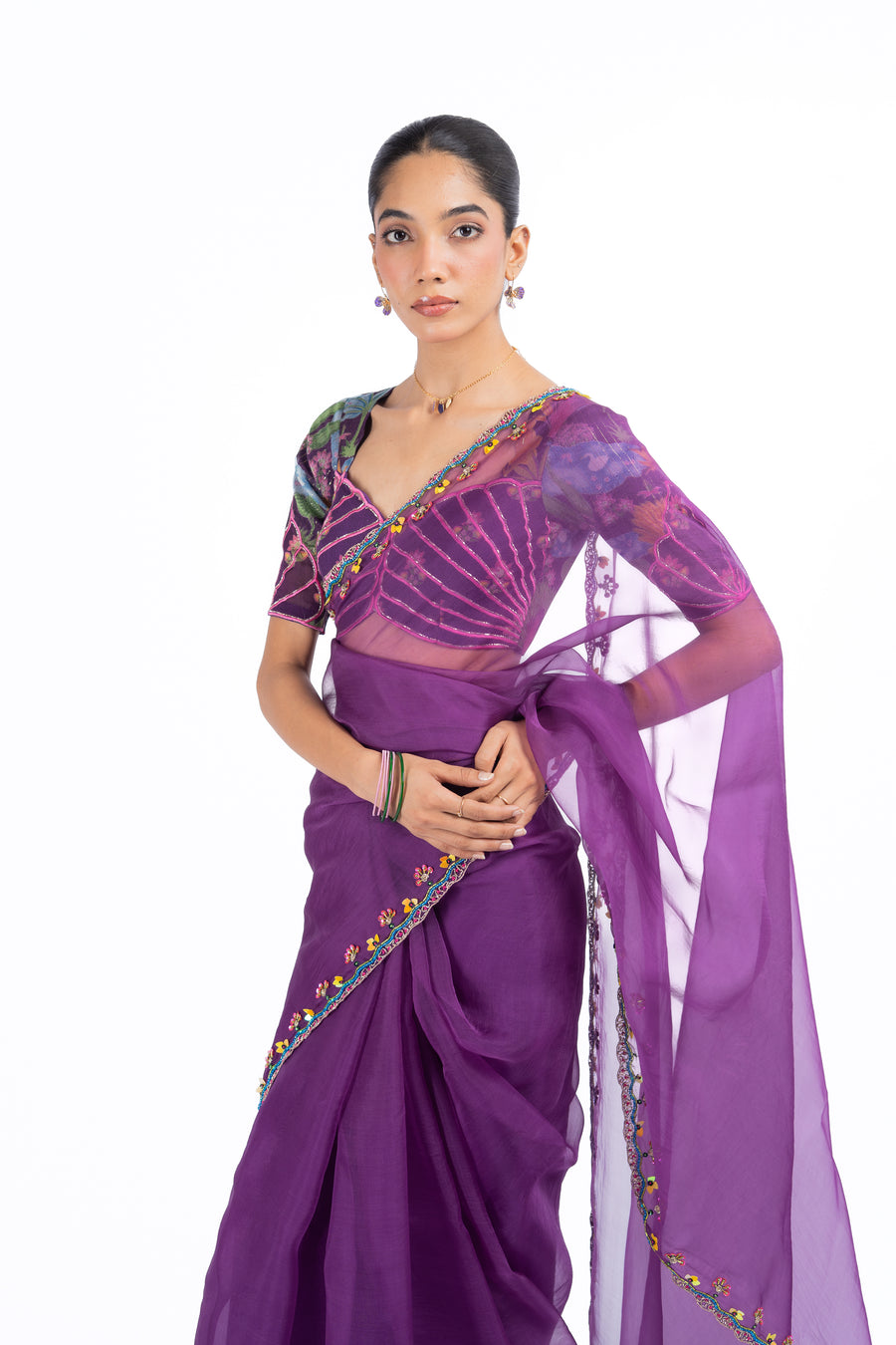 PURPLE ORGANZA GOPI SAREE