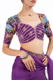 PURPLE ORGANZA GOPI SAREE SET