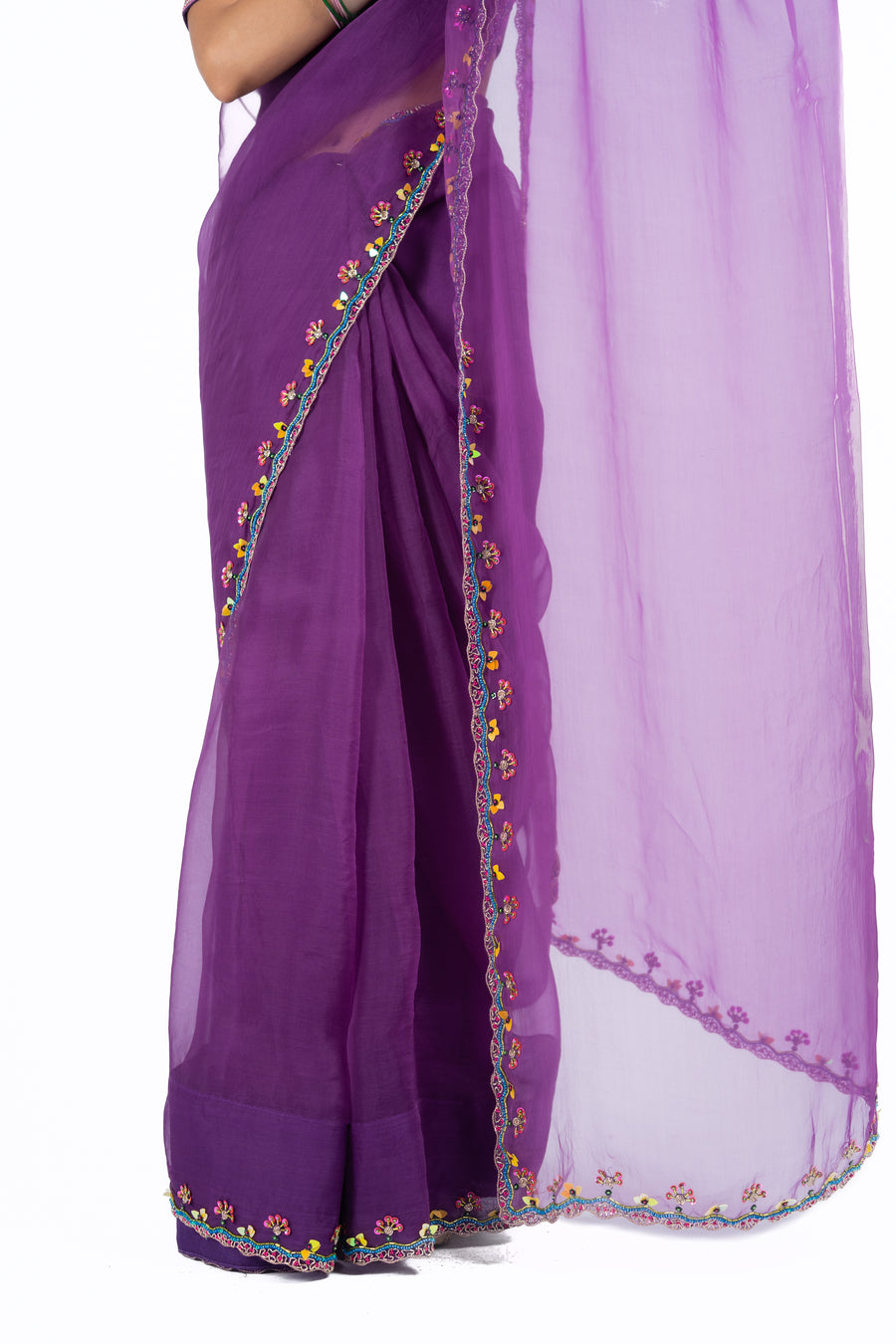 PURPLE ORGANZA GOPI SAREE SET
