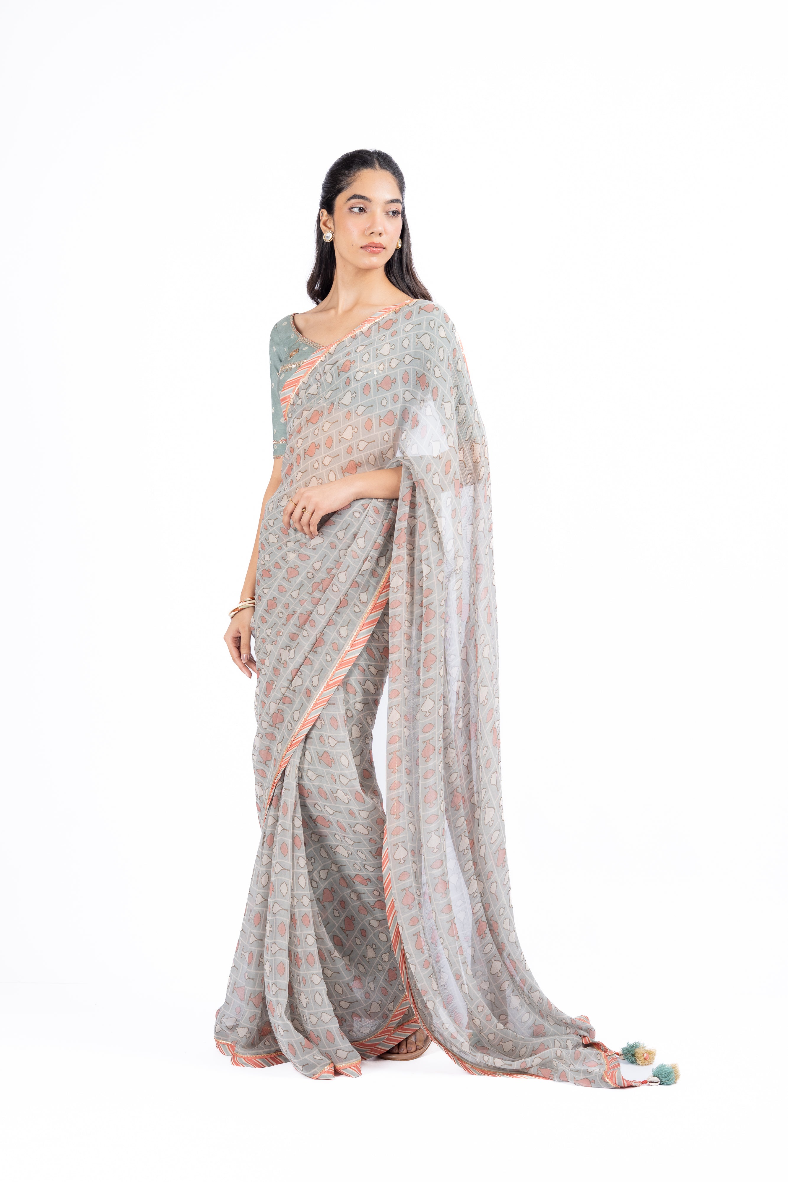 AMER SAREE WITH STITCHED BLOUSE  SET OF 2