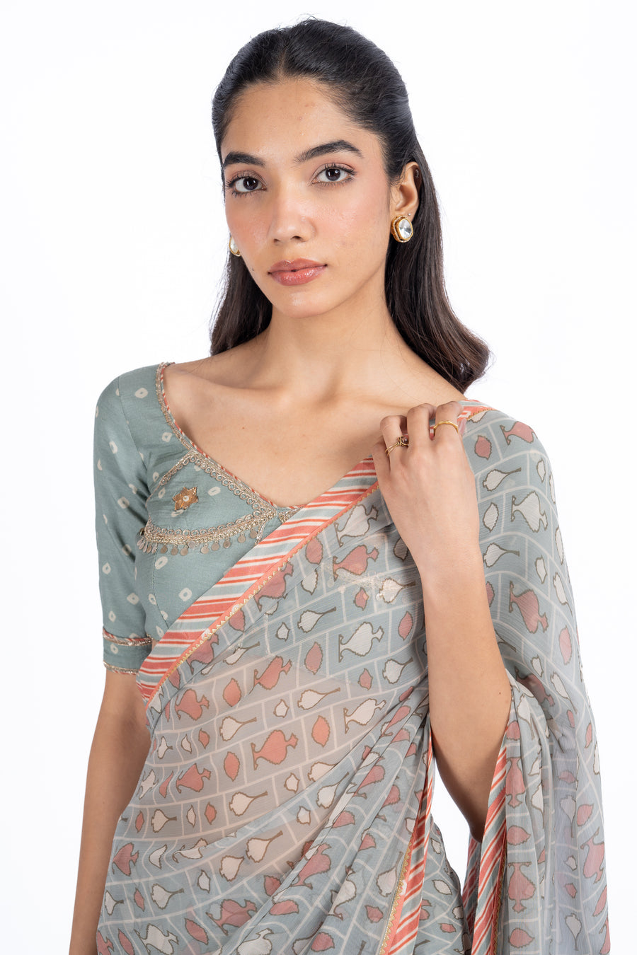 AMER SAREE WITH STITCHED BLOUSE  SET OF 2