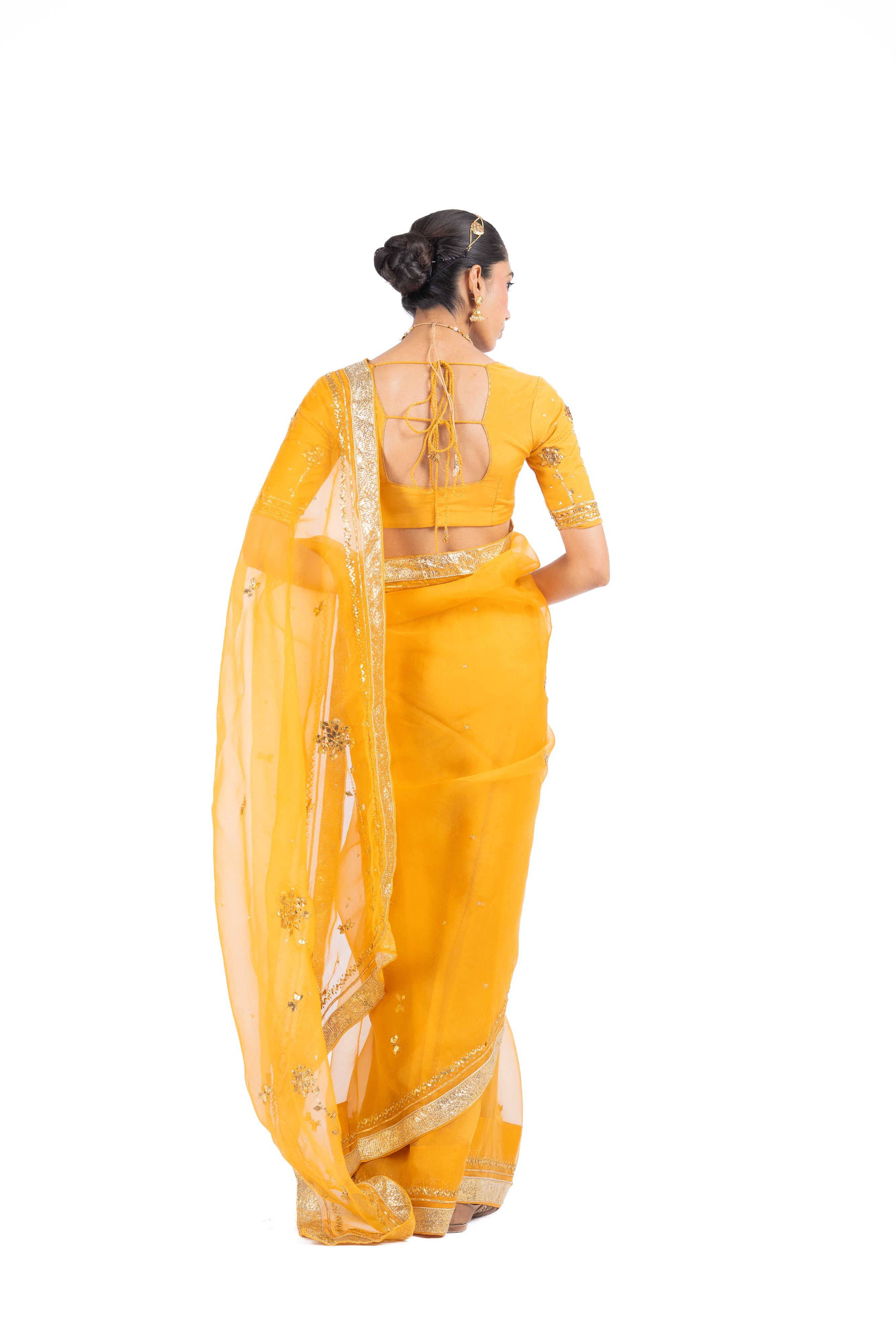 SUNEHRI SAREE WITH STITCHED BLOUSE SET OF 2