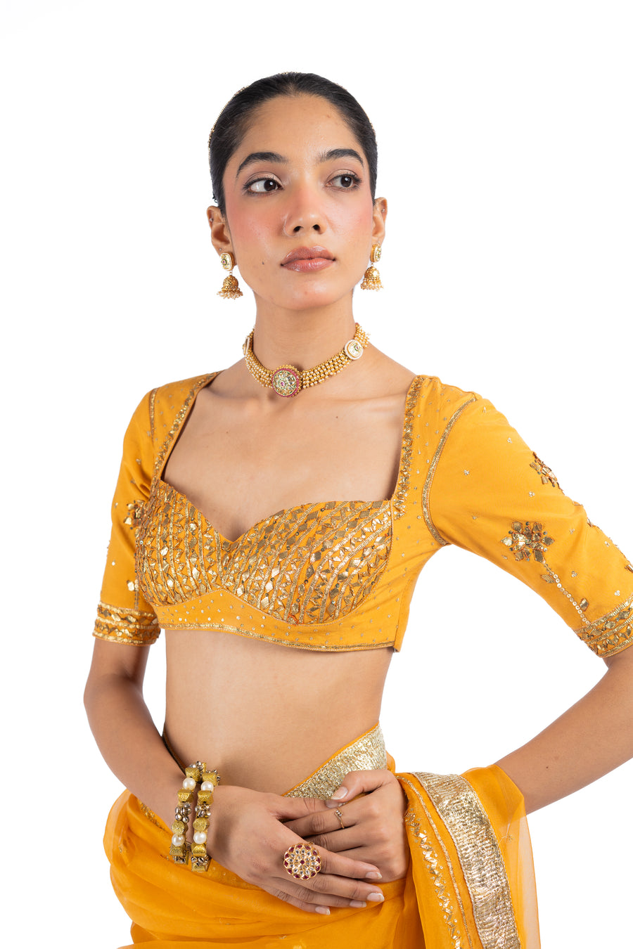 SUNEHRI SAREE WITH STITCHED BLOUSE SET OF 2