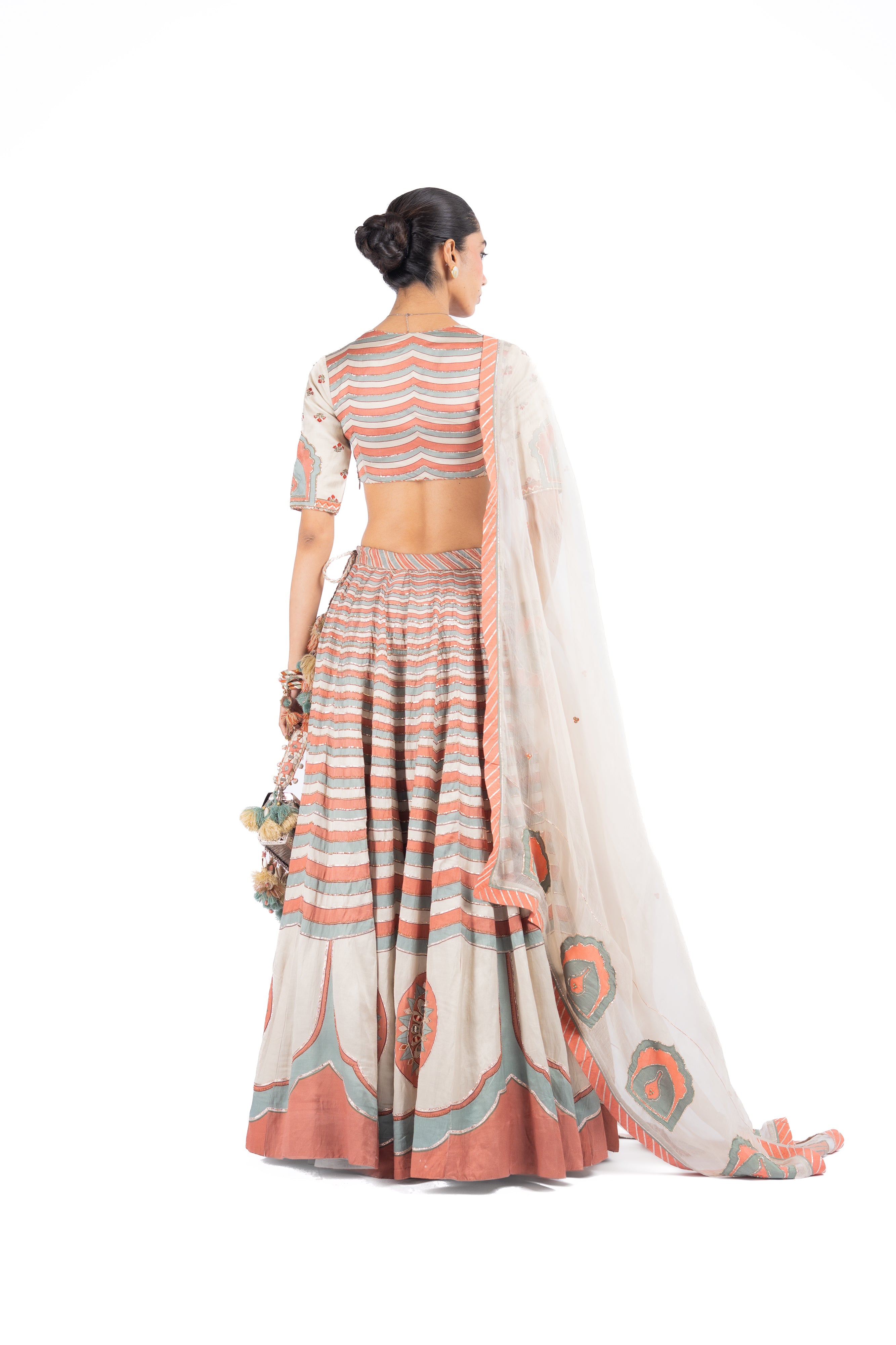 MULTICOLOR LINEN SATIN SILK RANG MAHAL LEHENGA SET
