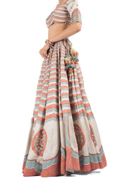 MULTICOLOR LINEN SATIN SILK RANG MAHAL LEHENGA SET