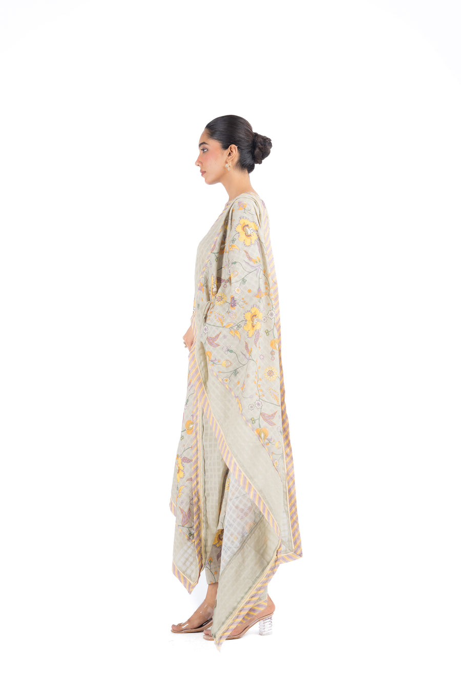 GREEN COTTON DOBBY TENDRIL KURTA PANT SET