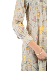 GREEN COTTON DOBBY TENDRIL KURTA PANT SET