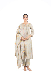 GREEN COTTON DOBBY SOLVIA KURTA PANT SET