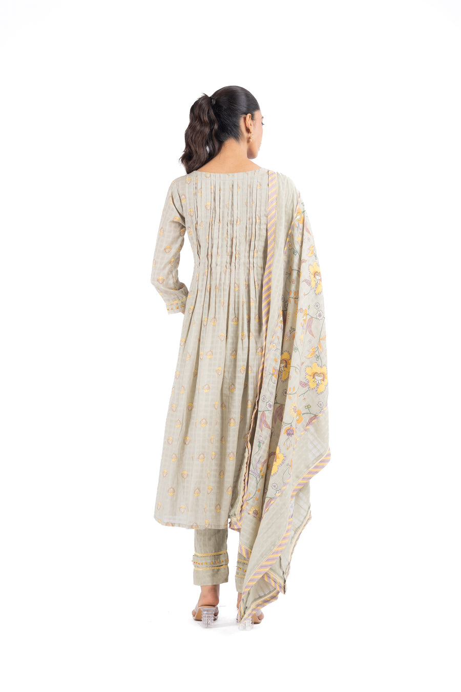 GREEN COTTON DOBBY SOLVIA KURTA PANT SET
