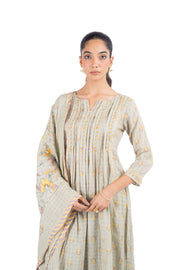 GREEN COTTON DOBBY SOLVIA KURTA PANT SET