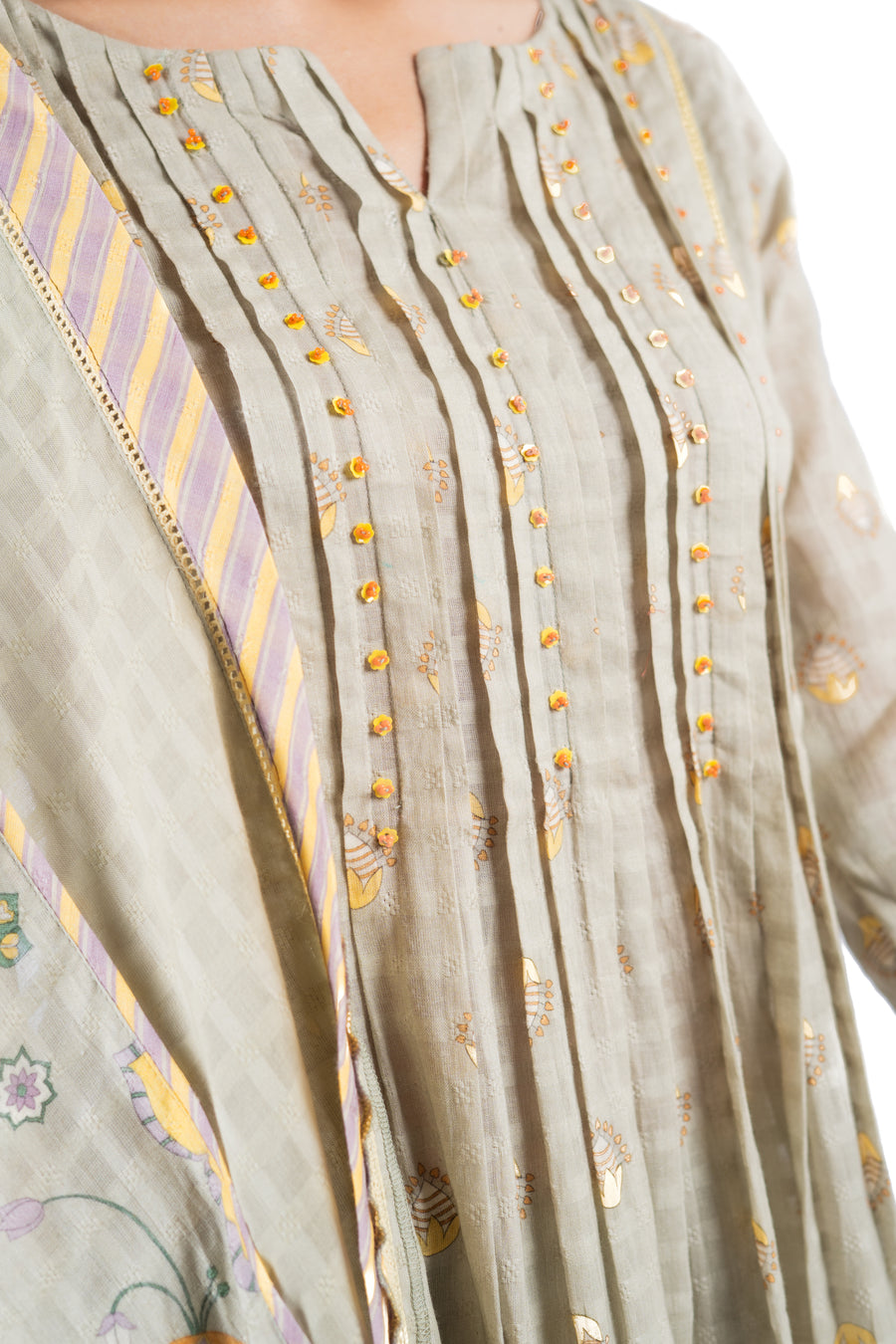 GREEN COTTON DOBBY SOLVIA KURTA PANT SET