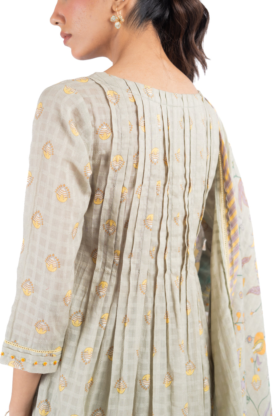 GREEN COTTON DOBBY SOLVIA KURTA PANT SET