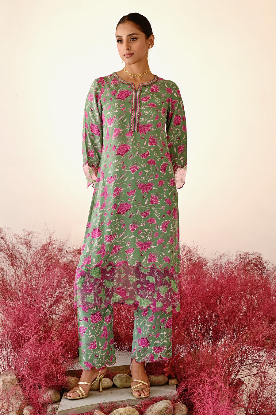 Shabana Straight Kurta Set of 3 •