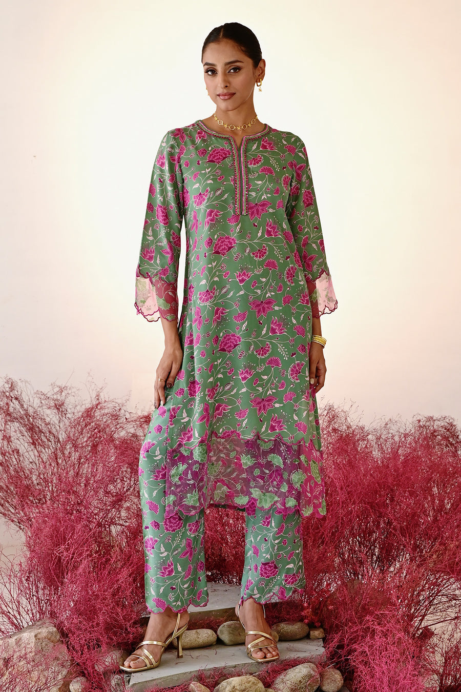 Shabana Straight Kurta Set of 3 •