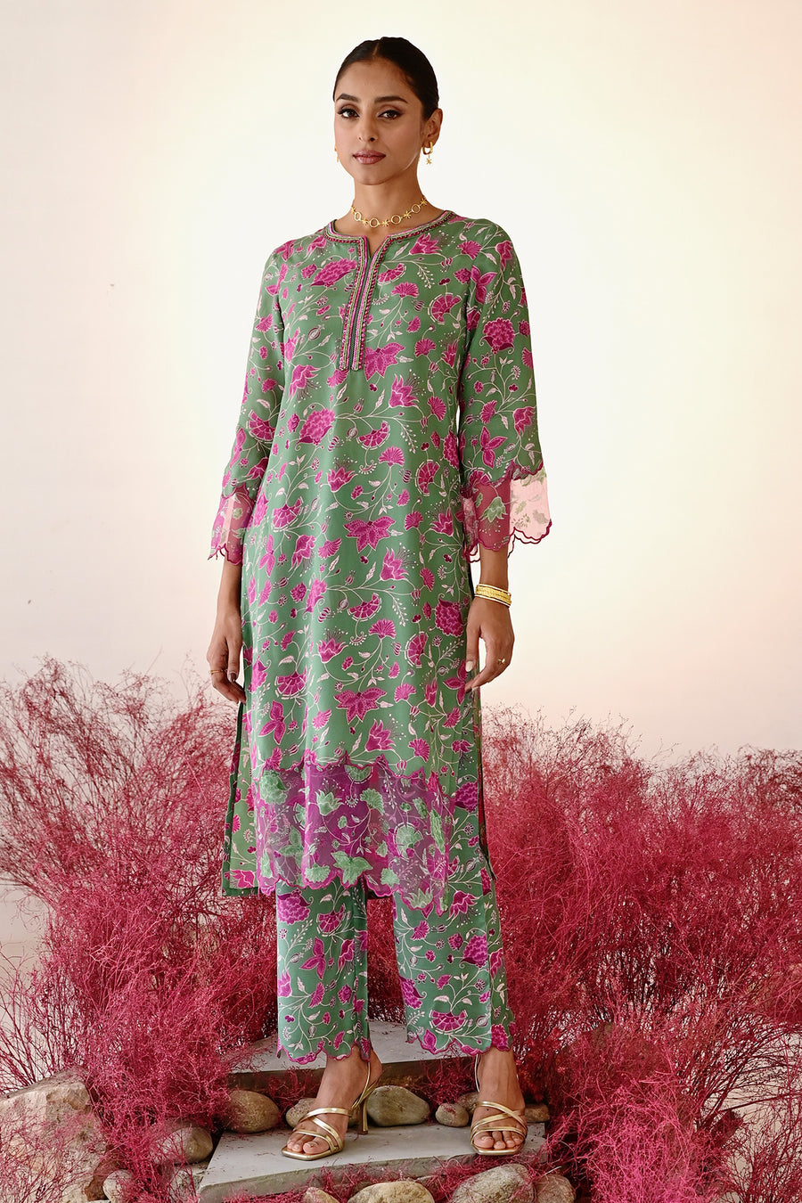 Shabana Straight Kurta Set of 3 •