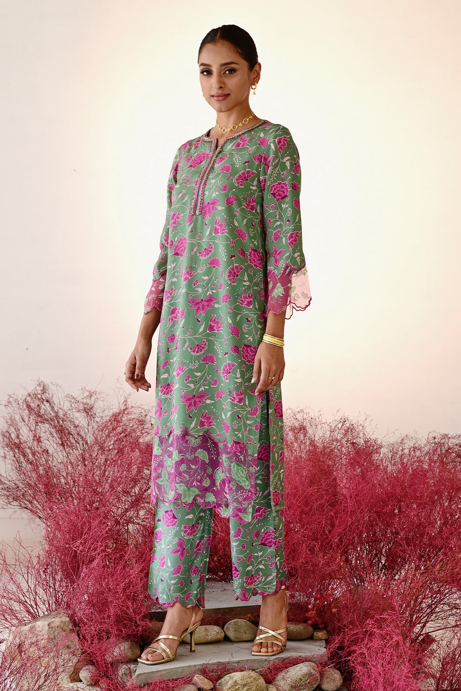Shabana Straight Kurta Set of 3 •