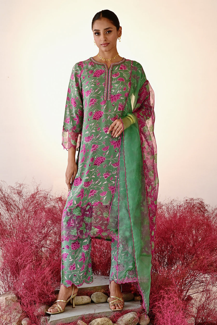 Shabana Straight Kurta Set of 3 •