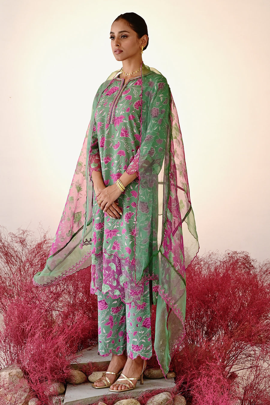 Shabana Straight Kurta Set of 3 •