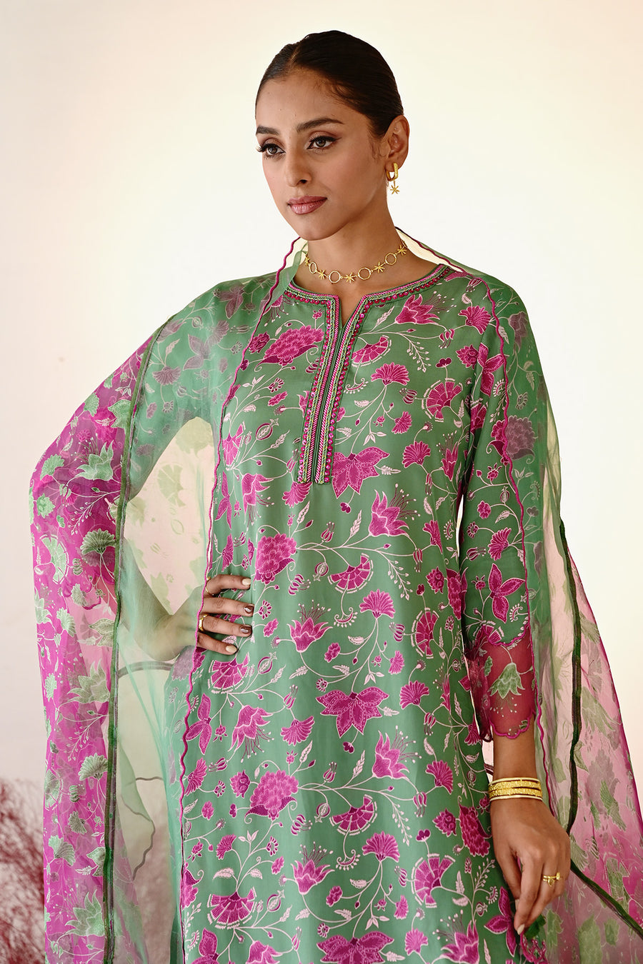 Shabana Straight Kurta Set of 3 •