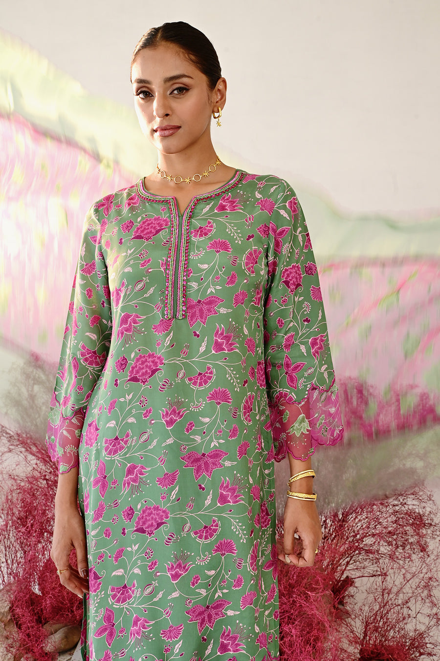 Shabana Straight Kurta Set of 3 •