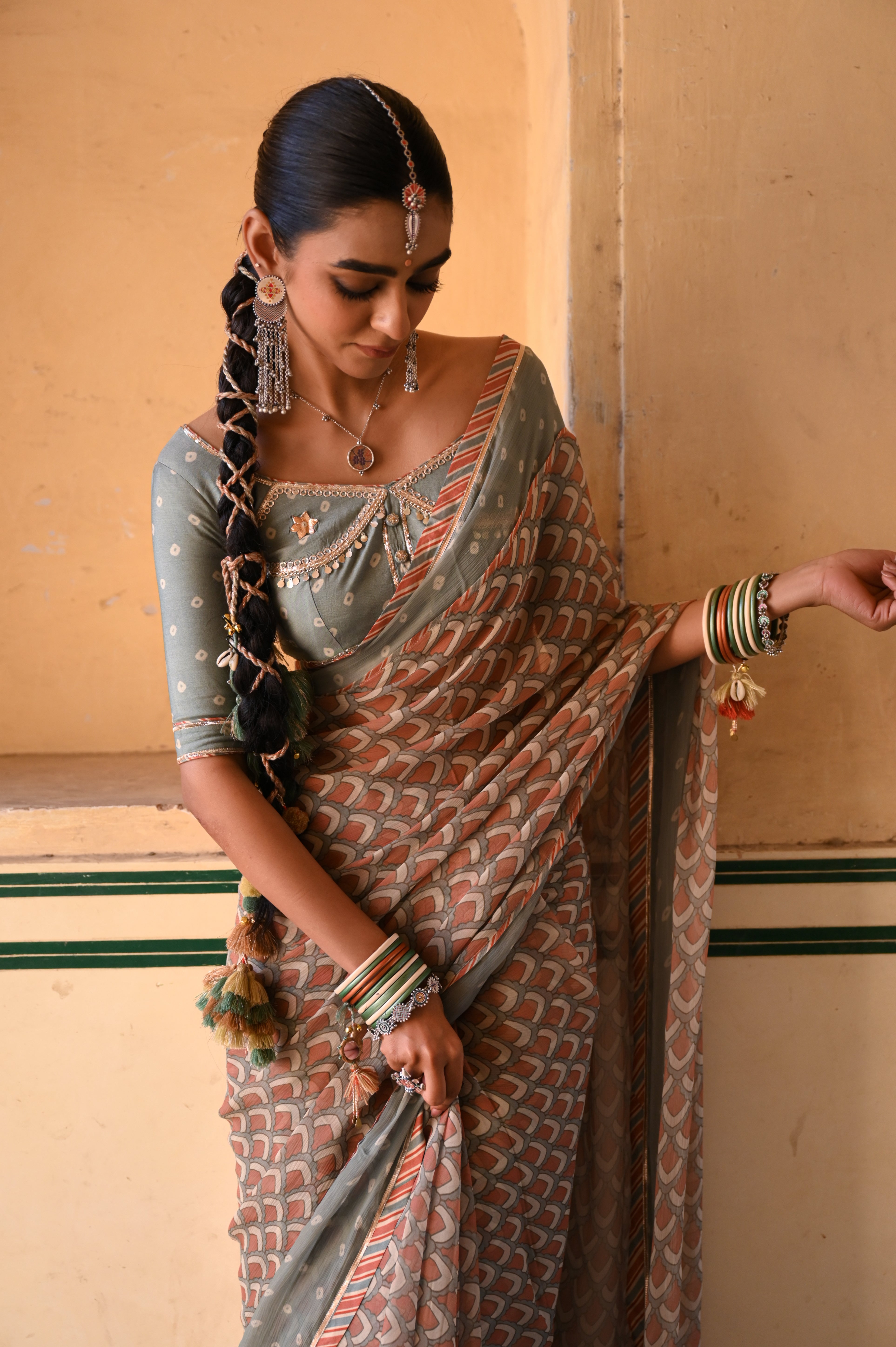 MULTICOLOR CHANDNI CHIFFON SAREE SET