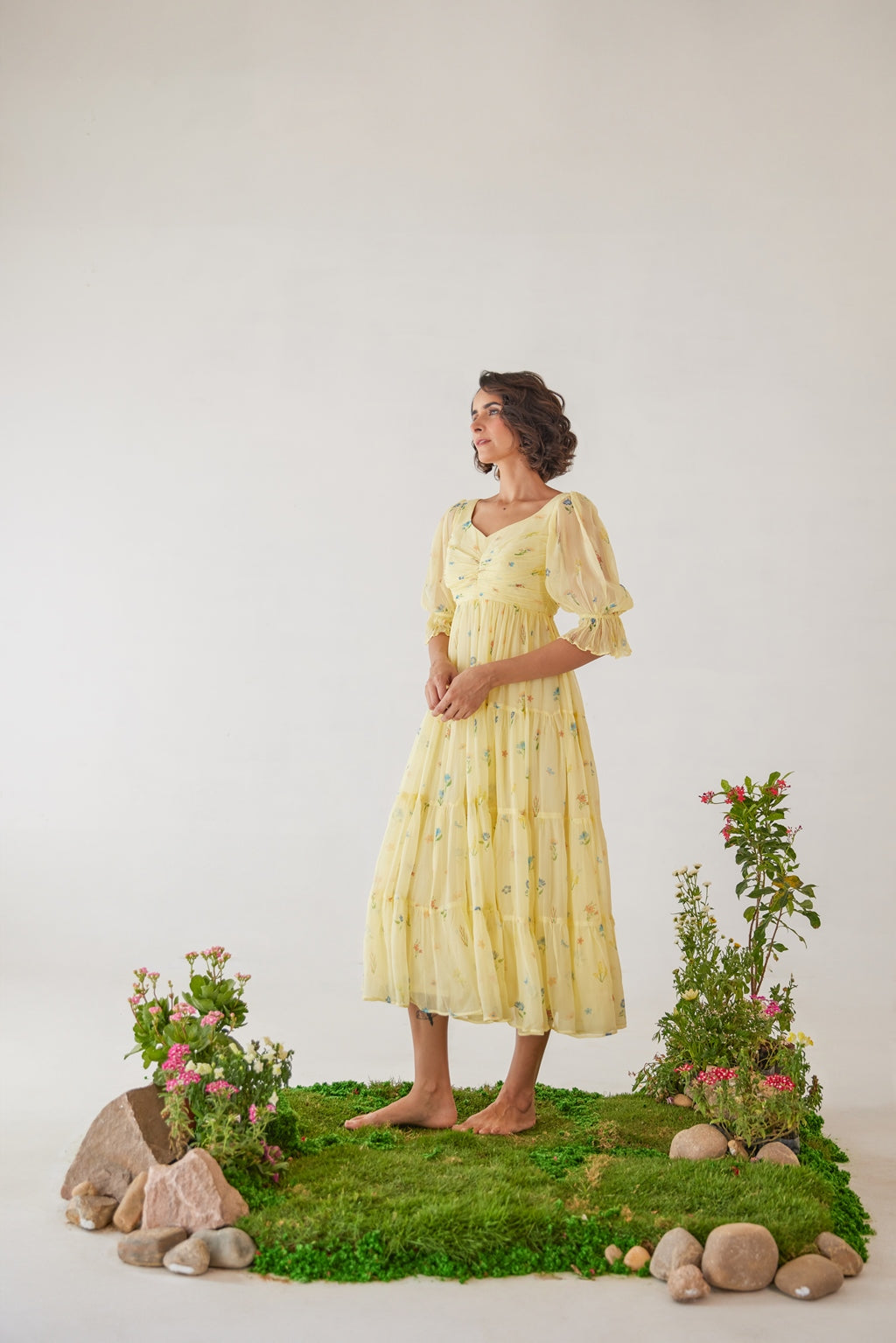 YELLOW CHIFFON ANARKALI DRESS