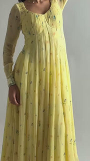 PASTEL YELLOW - MULTICOLOR CHIFFON JUNIPER ANARKALI SET